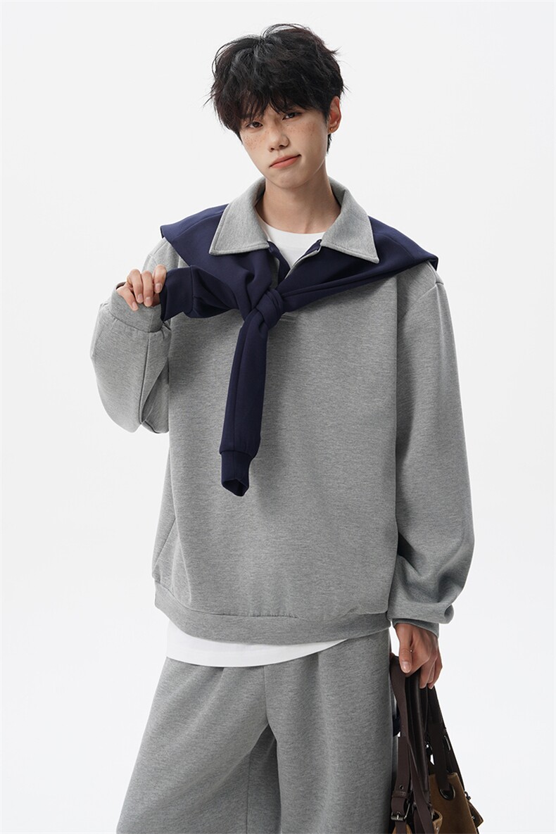 5XL-M潮流高级感披肩撞色拼接翻领百搭卫衣宽松弯刀长裤TZ113P118,男装休闲套装,电商D206-1