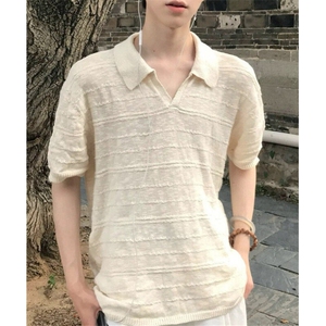 翻领polo衫男夏季休闲V领短袖T恤百搭镂空针织半袖体恤 TD673图片