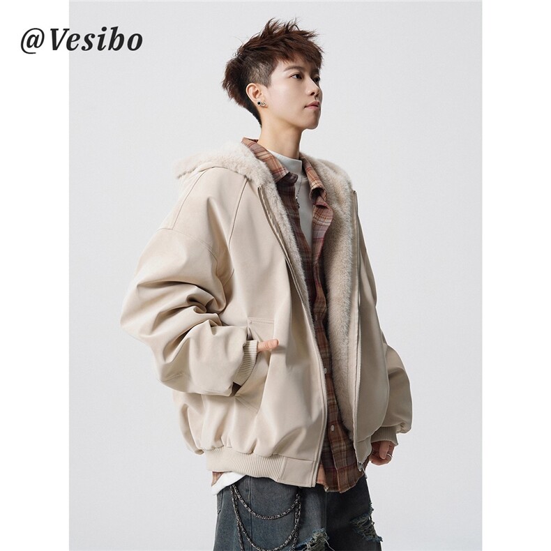 座山雕连帽毛领棉衣男冬季潮牌加厚PU皮情侣棉服宽松保暖加绒外套,男装棉衣,星座1210-1