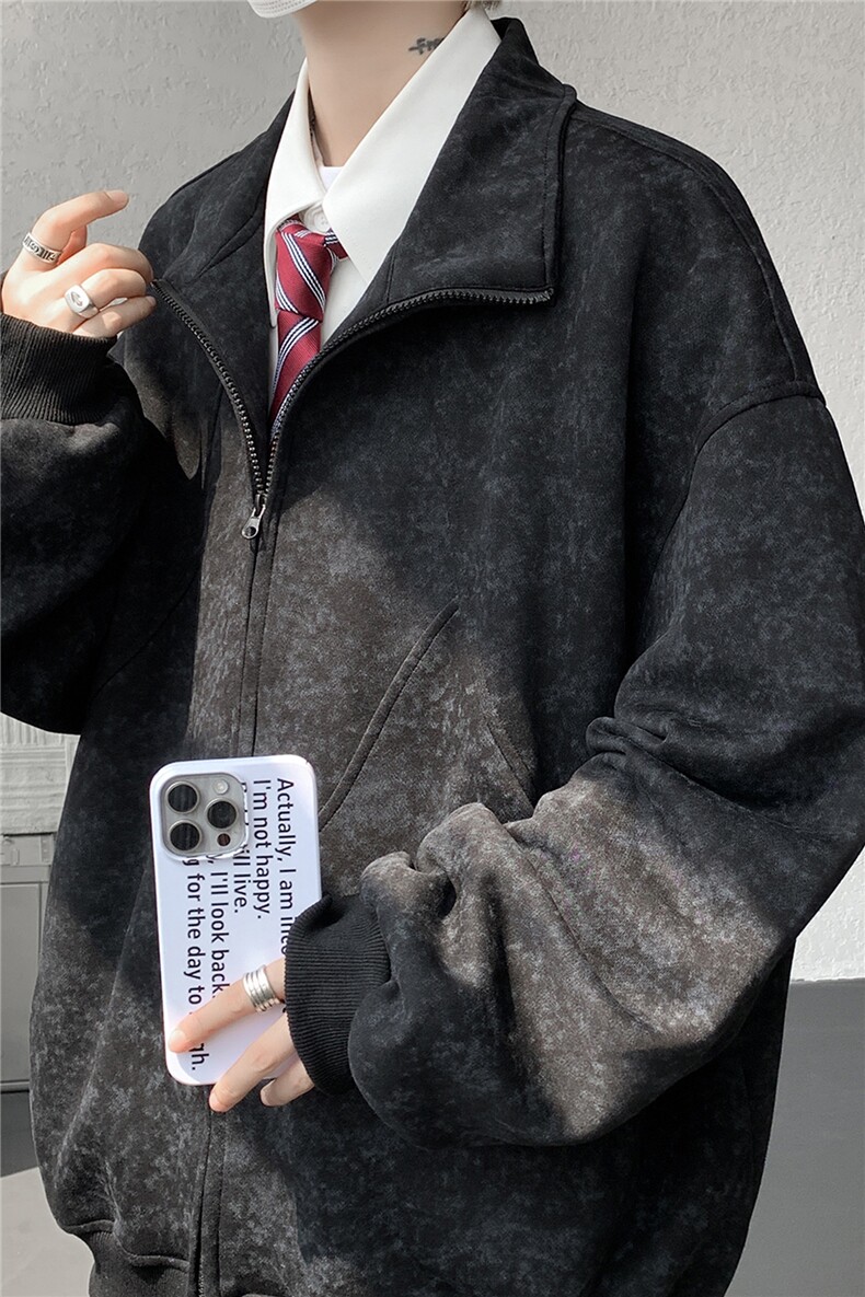 特批扎染开衫卫衣男美式重磅解构拼接脏脏拉链立领外套KS008-TP65,女装短外套,电商B312