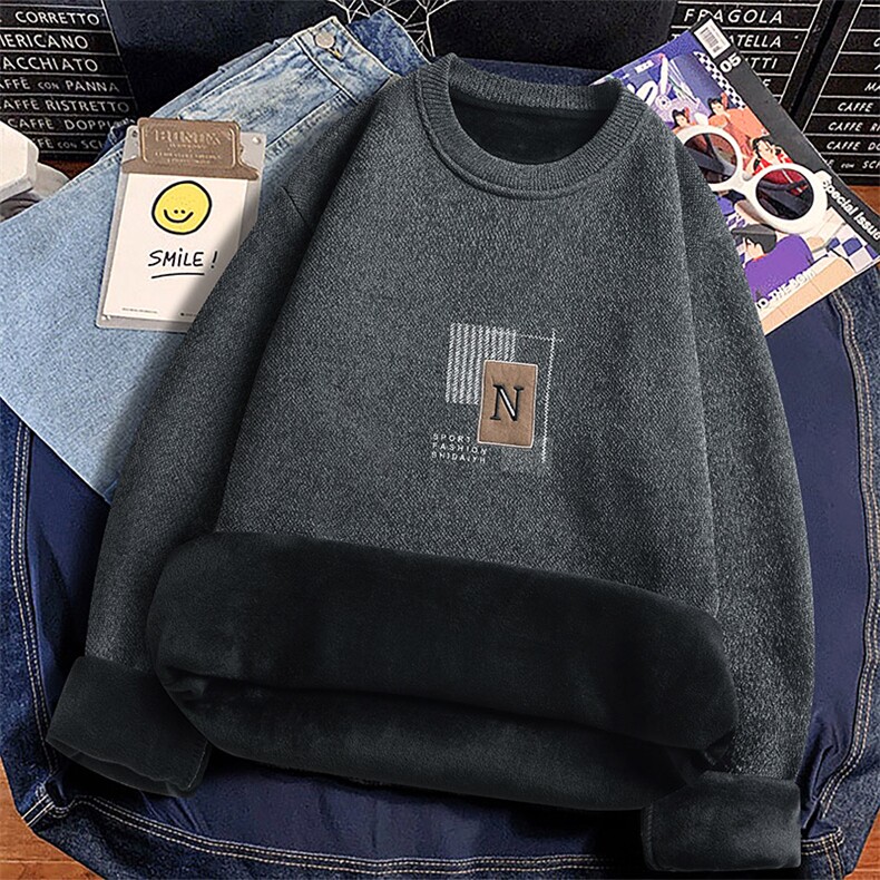 圆领毛衣男加绒加厚一体绒卫衣秋冬季保暖毛线针织衫7015-P28,男装针织衫/毛衣,星座1706