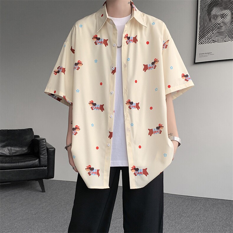 8XL-M腊肠狗花衬衫男短袖夏季冰丝薄款花衬衣寸衫外套DC28003P38,男装T恤,电商B312
