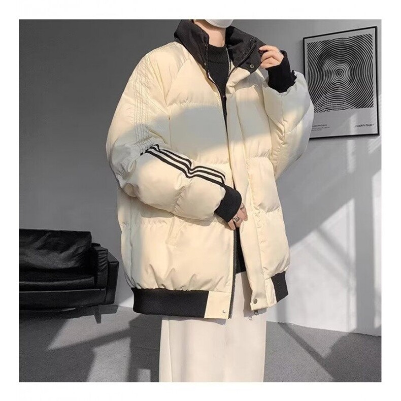 立领条纹棉服男款冬季美式撞色加厚保暖外套胖子加肥大码短款棉衣,男装棉衣,星座1005-4