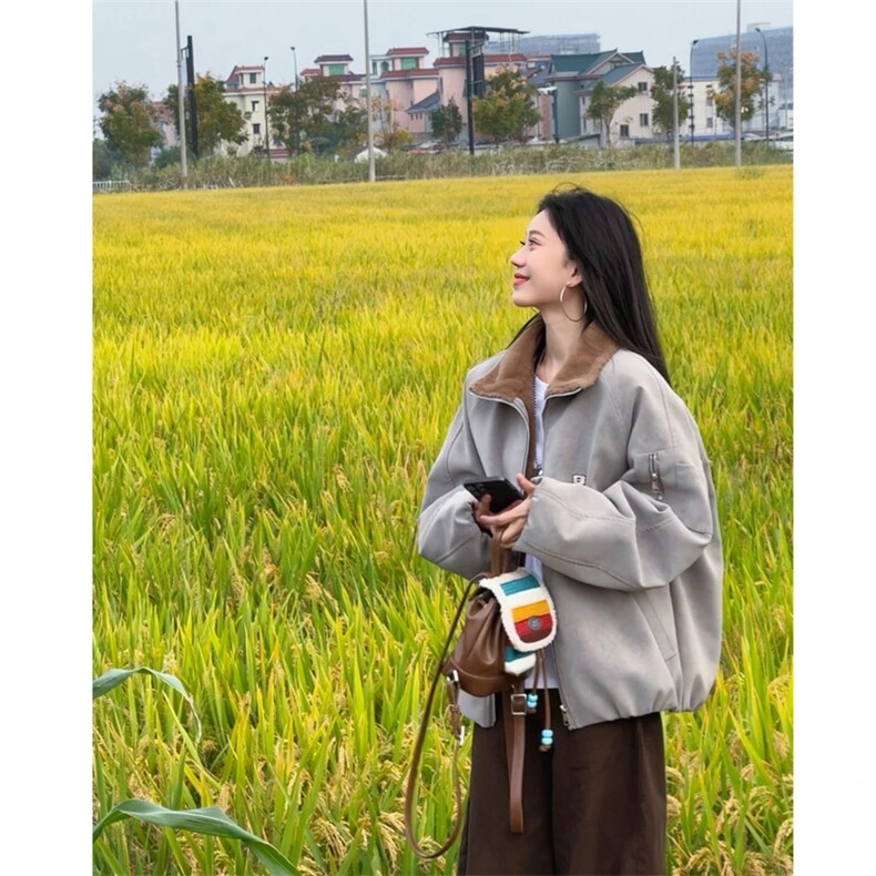 网图【一只幸福】美式高街vintage灰色保暖棉服工装PU皮P100，男装棉衣，星座1904A