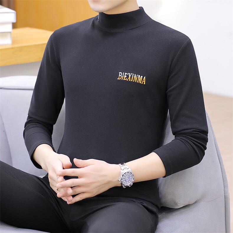 冬季半高领双面绒刺绣字母卫衣男加绒加厚保暖打底衫长袖红331P28,男装卫衣,星座1207