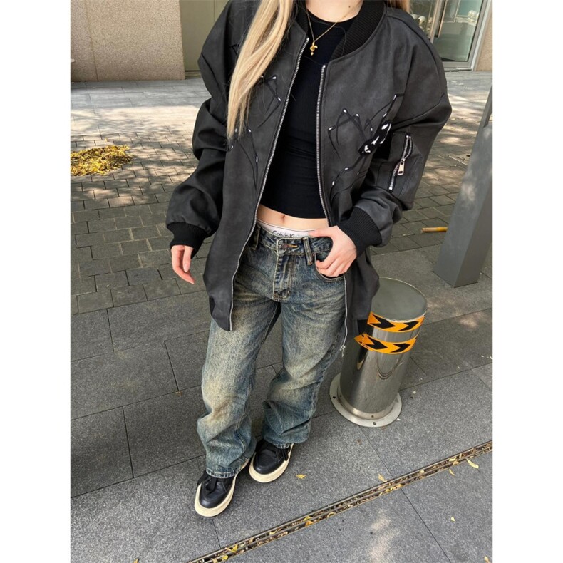 网络图现货皮夹克男女款拉链休闲宽松棒球服外套RJK8555-P85,男装夹克,星座1005-6