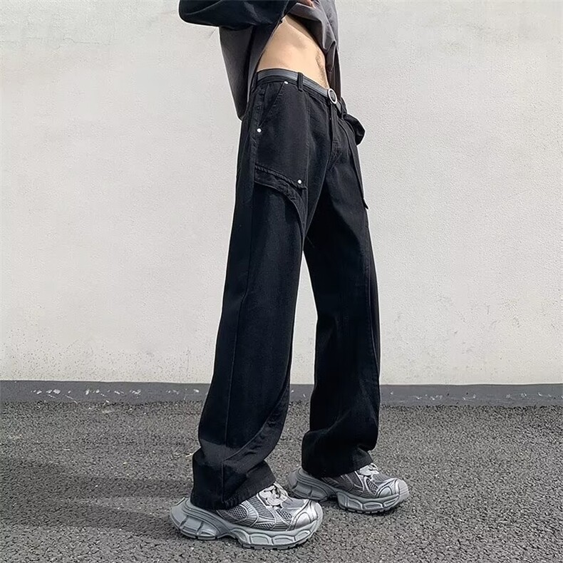 牛仔裤高街美式夏季直筒宽松微喇长裤痞帅高级感裤子男款,男装牛仔裤,星座218-1（原230）