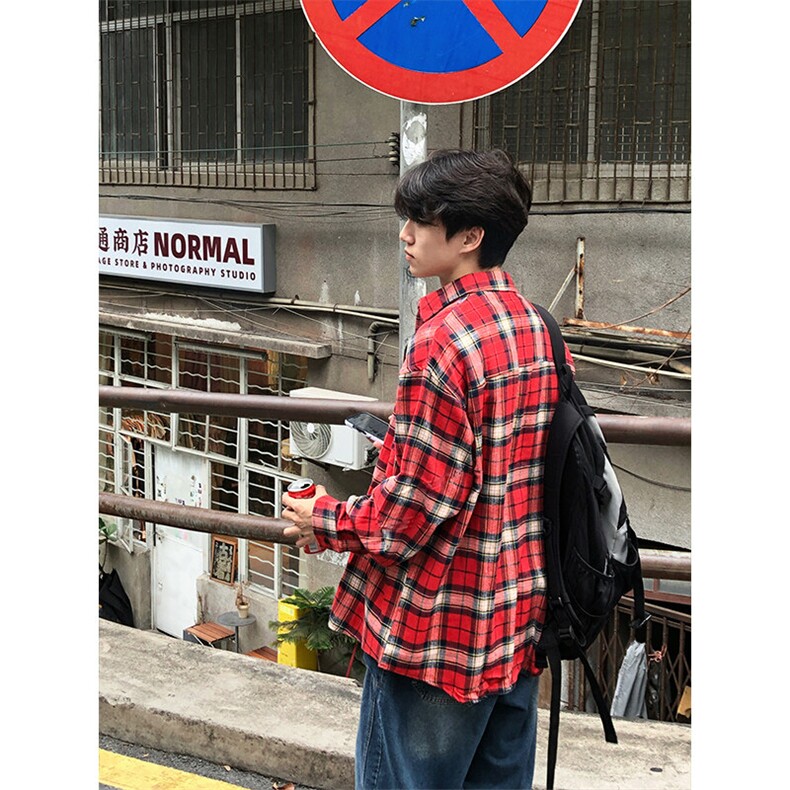特P40无差价秋季格子字母印花长袖衬衫-HC2282港风街头,男装衬衫,电商A003