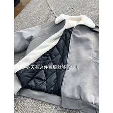 现货重磅硬挺boxy羽绒棉衣座山雕羊羔毛领洗水麂皮棉服冬外套，男装棉衣，电商A486