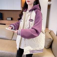 CC082-P120连帽加厚外套2025秋冬新款拼色夹棉棒球服冬装棉服棉衣，男装棉衣，星座911-3