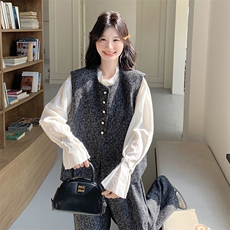 高级感休闲小香风马甲套装女2025春新款法式复古简约阔腿裤两件套，女装套装/套裙，2C110