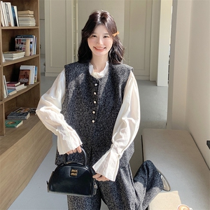 高级感休闲小香风马甲套装女2025春新款法式复古简约阔腿裤两件套图片