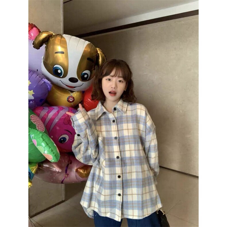 TC529-P45格子衬衫女薄款日系新款宽松休闲百搭小众长袖衬衣,女装衬衫,星座617A-2