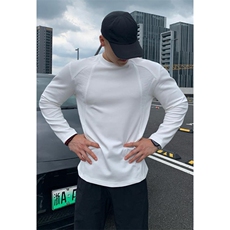 抖音得物高品质美式高街重磅曼巴棉cleanfit螺纹拼接卫衣长袖T恤，男装T恤，电商A486-1