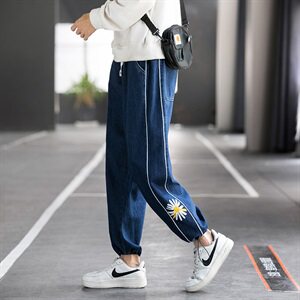 网红牛仔裤男2021秋冬港风宽松直筒阔腿潮邹菊长裤C402图片