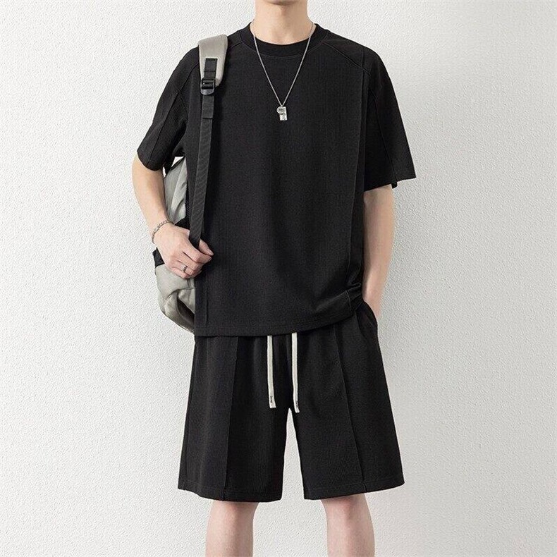 纯色二开TZ25309-特P55短袖T恤男夏季新休闲运动套装男青少年一套,男装T恤,电商D310B