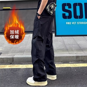 秋冬加绒新款宽松直筒男街头伞兵弯刀裤薄款百搭阔腿裤MK107 P47图片