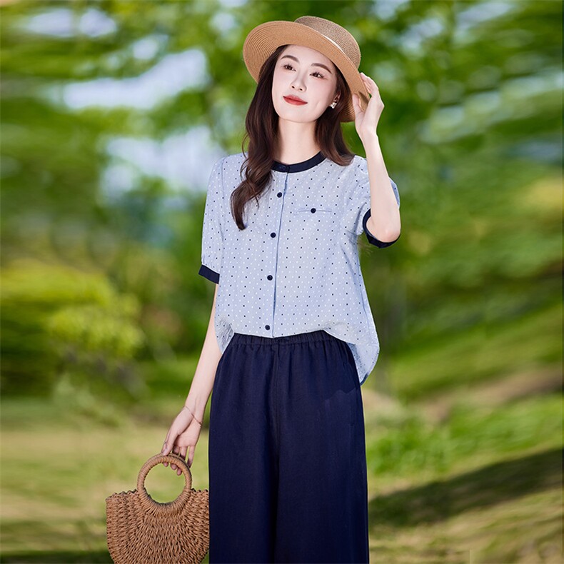 时尚休闲气质衬衫套装女2025夏新款宽松减龄显瘦亚麻阔腿裤两件套,女装套装/套裙,靓衣阁