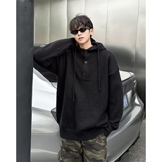 高街纯色连帽针织衫男女冬季学生连帽卫衣高级感毛衣YMH2034-P68，男装针织衫/毛衣，星座302B-2