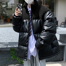 23616-P88大码拼接PU皮灯芯绒宽松加厚立领皮棉衣棉袄，男装棉衣，星座109