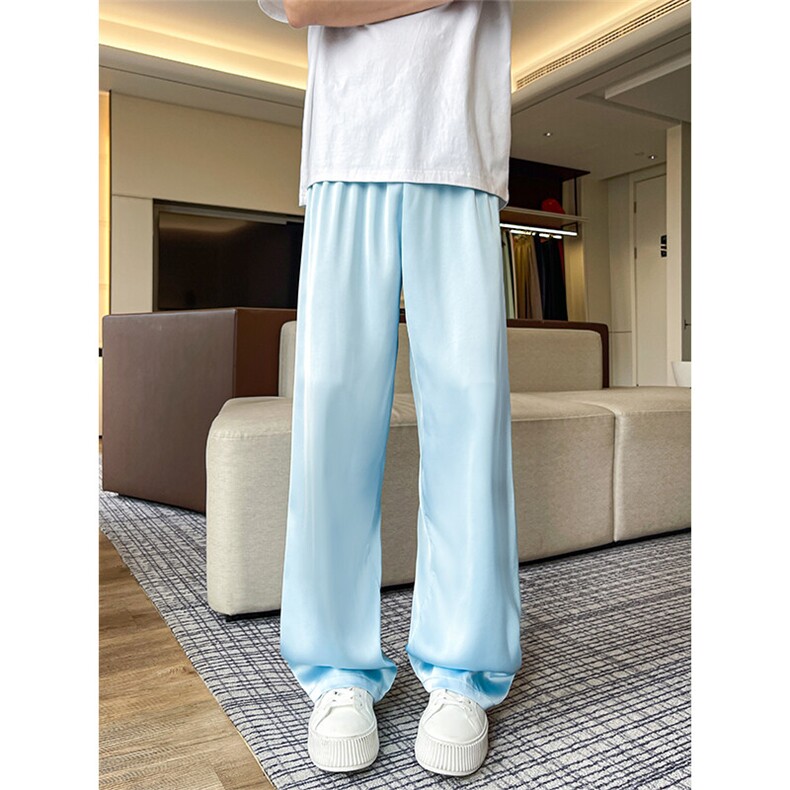 8XL-M特大码冰丝裤醋酸阔腿裤男缎面高腰垂感防晒凉凉裤K979P45,男装休闲裤,电商D206-1