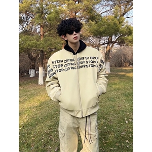 1506-1/GW2210/P66字母印花卡其色棒球服外套男款春秋图片