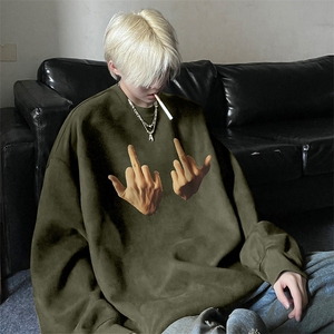 大码长T印花麂皮绒套头圆领长袖卫衣JK23502特批38控68图片