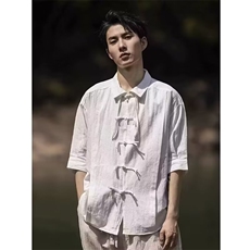 C302-P43新中式男装潮复古衬衫2025夏季新款短袖垂感高级衬衣，男装T恤，电商B323A