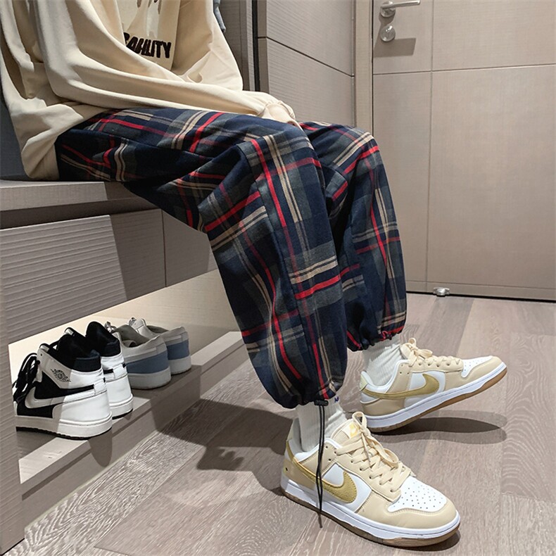 K3101-P45秋季港风格子潮流宽松百搭男女情侣休闲运动长裤控58，女装休闲裤，电商A009A（原A058A）