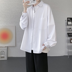 衬衫男秋季新款港风宽松纯色口袋款长袖衬衣CS151-P30，男装衬衫，星座214-3