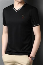QLM9990男士2021年夏季新款短袖休闲纯色青年t恤v领丝光棉体恤P53，男装T恤，电商B360