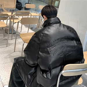 港风鳄鱼纹钢印字母图案设计大码休闲潮流棉衣男MY77727P128控168图片