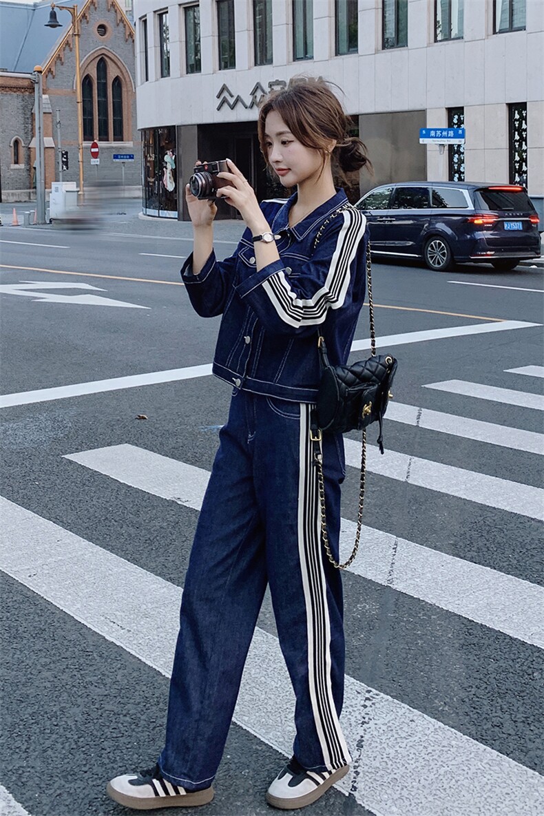 时尚牛仔套装女春秋季2025设计感短外套搭配阔腿裤气质休闲两件套,女装套装/套裙,艾仟回(原伊仟回)