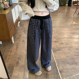 大码胖子美式复古格子阔腿裤宽松裤子垂感直筒休闲裤601-1-X507图片
