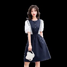 专柜价459【诗】100棉撞色拼接设计感连衣裙专柜清仓25春长袖裙子，女装连衣裙，尚洛菲