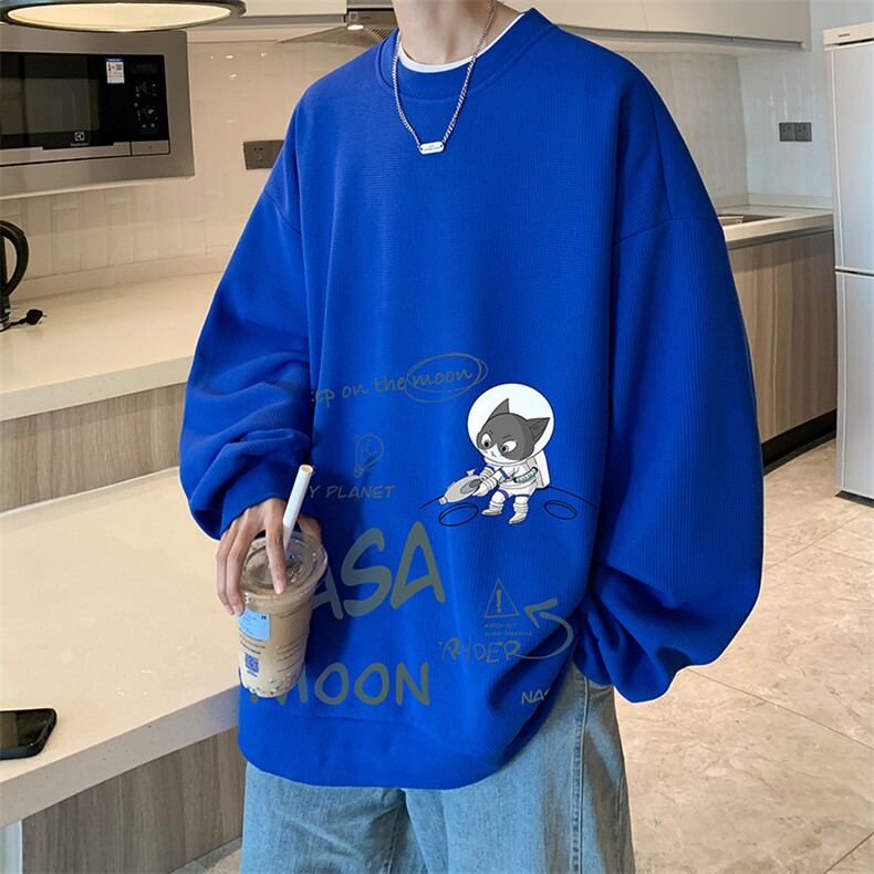 华夫格卫衣圆领卫衣男大码长袖t恤男外套HW76187-P30加绒款-P40,男装卫衣,电商A040