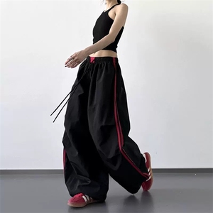 凉感速干运动伞兵裤子女2025夏季薄款美式复古撞色条纹休闲阔腿裤图片