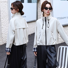 2025年秋季新款时尚潮流休闲宽松立领袖口翻边外套，女装短外套，心心服饰