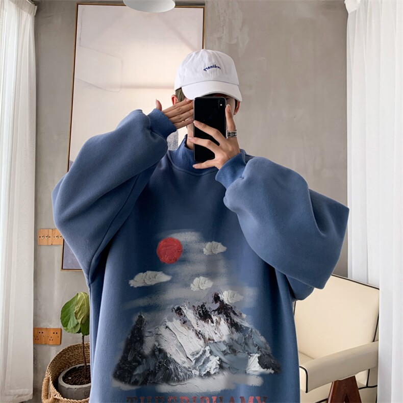 加绒加厚高领卫衣油画印花落肩袖情侣款打底衫男XZ514-2-G83-P48,男装T恤,星座514-2(原B239)