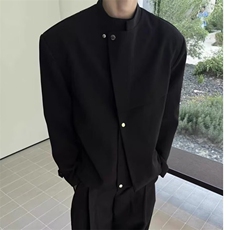 解构设计按新中式立领夹克男士新款黑色休闲西装外套西服，男装夹克，四季星座505