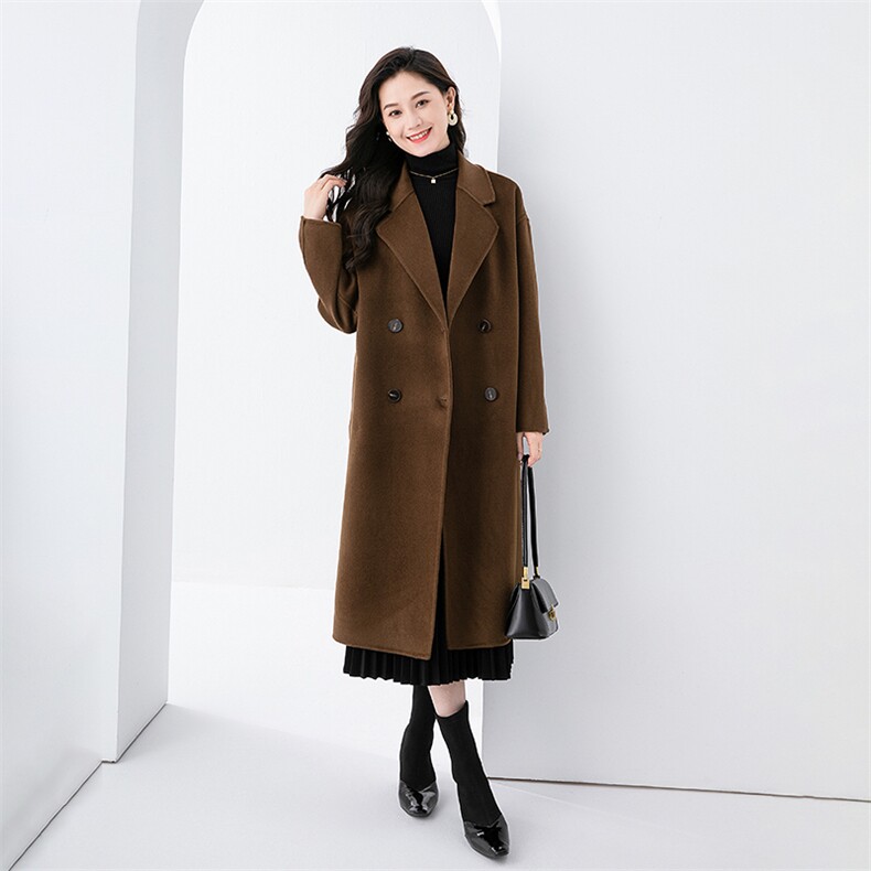 羊毛双排扣毛呢外套女2024秋冬新款保暖气质大衣，女装毛呢外套，高哲羊绒