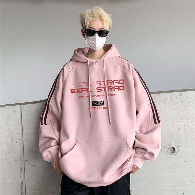 高品质！全棉重磅400克潮牌宽松休闲三条杠连帽卫衣RH1407特p58,男装卫衣,星座610B-1