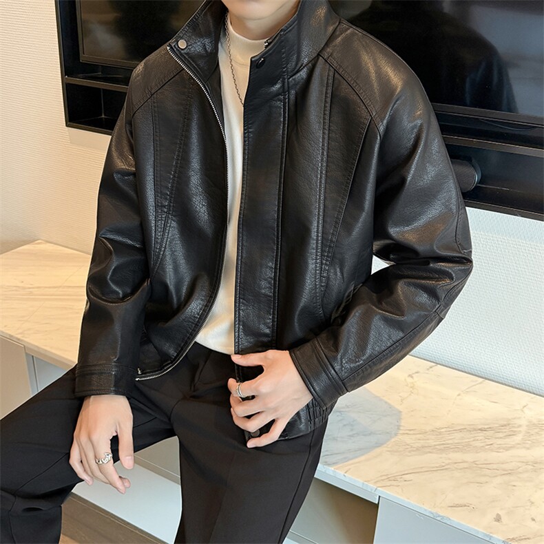 加绒皮衣新款老钱风男士加绒皮衣翻领高品质短款风衣PY71-120，男装风衣，电商B278