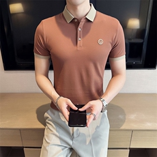 主推抖音高级感U字刺绣夏季短袖T恤翻领Polo衫半袖T066特P40，男装T恤，电商D342