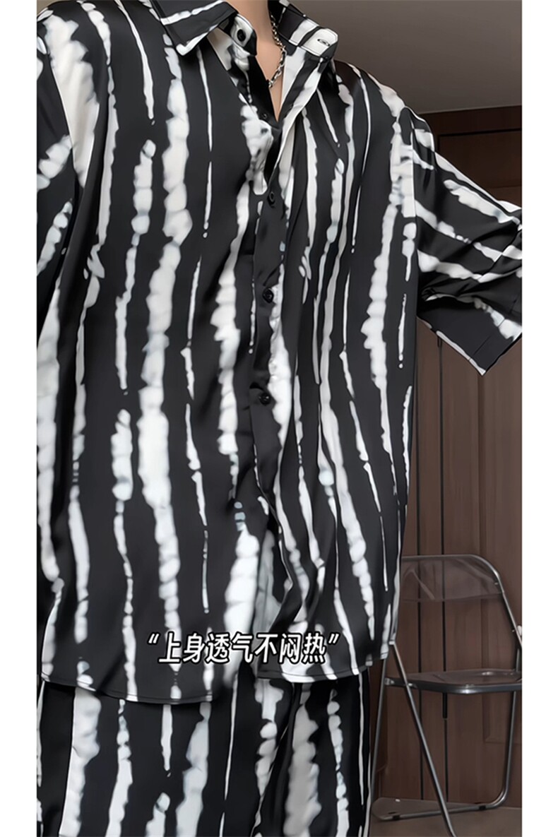 1短袖衬衫男+短裤潮流休闲套装男M-5XL大码TZ78719P50控98模特图,男装牛仔裤,星座226-2