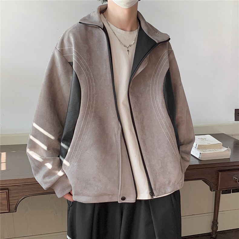 1美式麂皮绒大码M-5XL拼接撞色不规则拉链夹克男JK8759P95控128,男装夹克,星座226-2