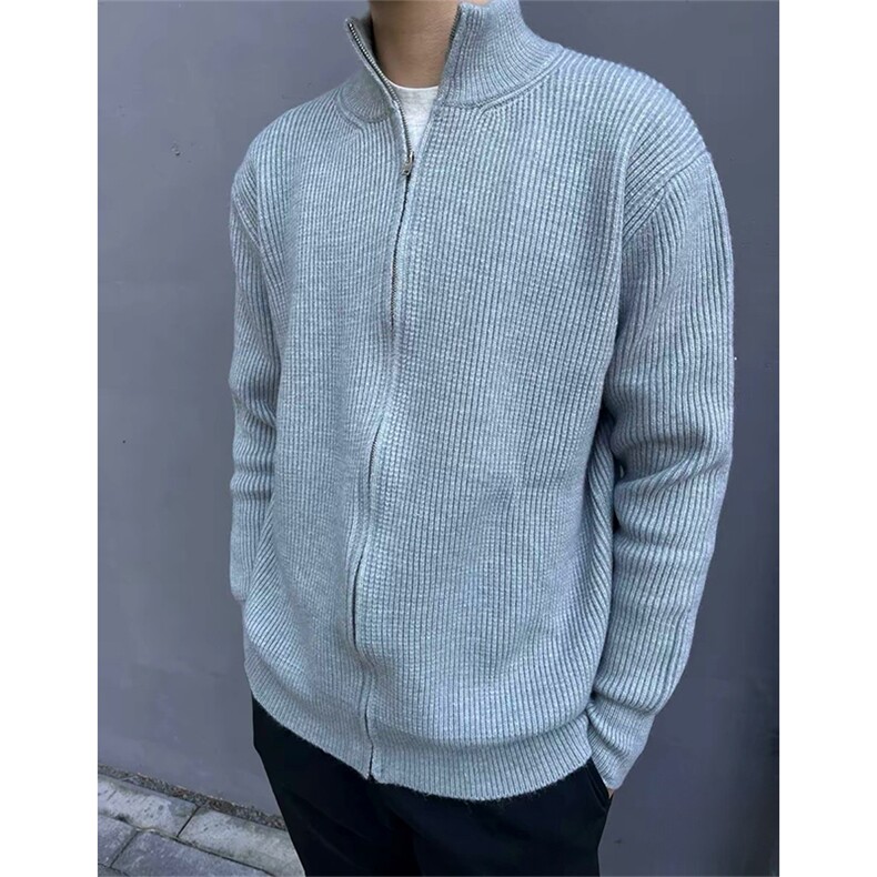 抖音得物保暖立领拉链针织外套秋冬宽松慵懒风纯色毛衣上衣AM02,男装针织衫/毛衣,电商A443