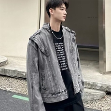 美式水洗解构牛仔外套男春季vibe潮牌宽松休闲百搭做旧立领夹克，男装工装外套，星座410-6（原星座1304-1）