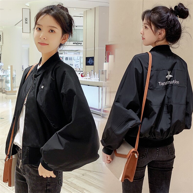 黑色外套女春秋2025年新款学生宽松薄款bf棒球服ins港风夹克短款，女装短外套，帛香坊