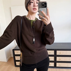 秋冬新款纯色针织单排扣时尚百搭，女装针织衫/毛衣，泰沅羊绒
